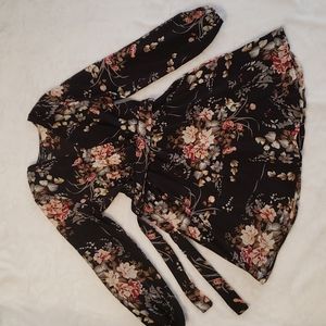 NWOT~  Floral Surplice A- Line Long Sleeve Mini Dress